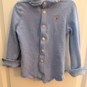 Polo by Ralph Lauren Light Blue Ruffle Collar Button-Down Shirt